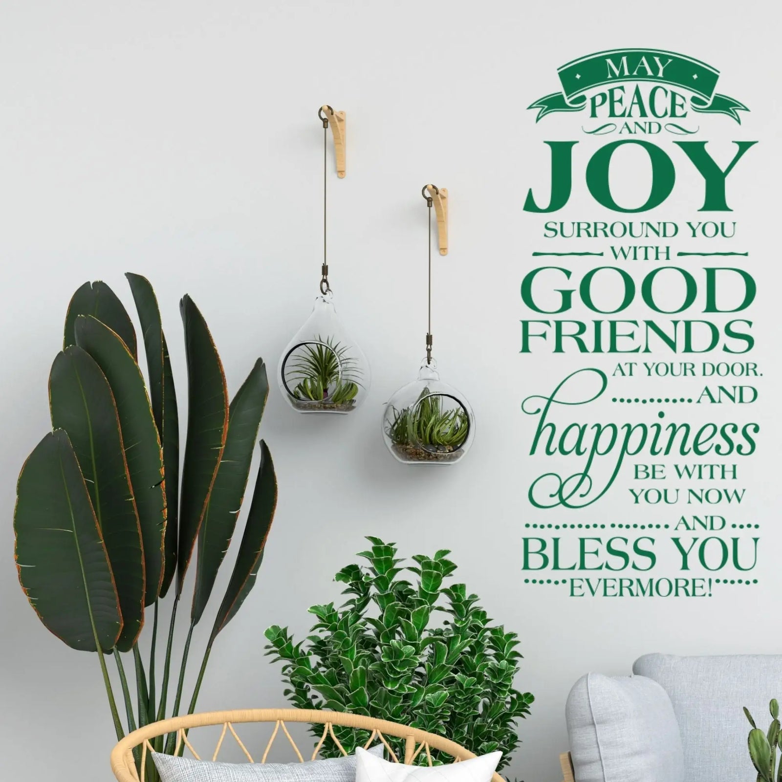 A close-up photo of a vinyl wall decal applied to a white wall. The decal features the Irish blessing that is very popular for home decorating