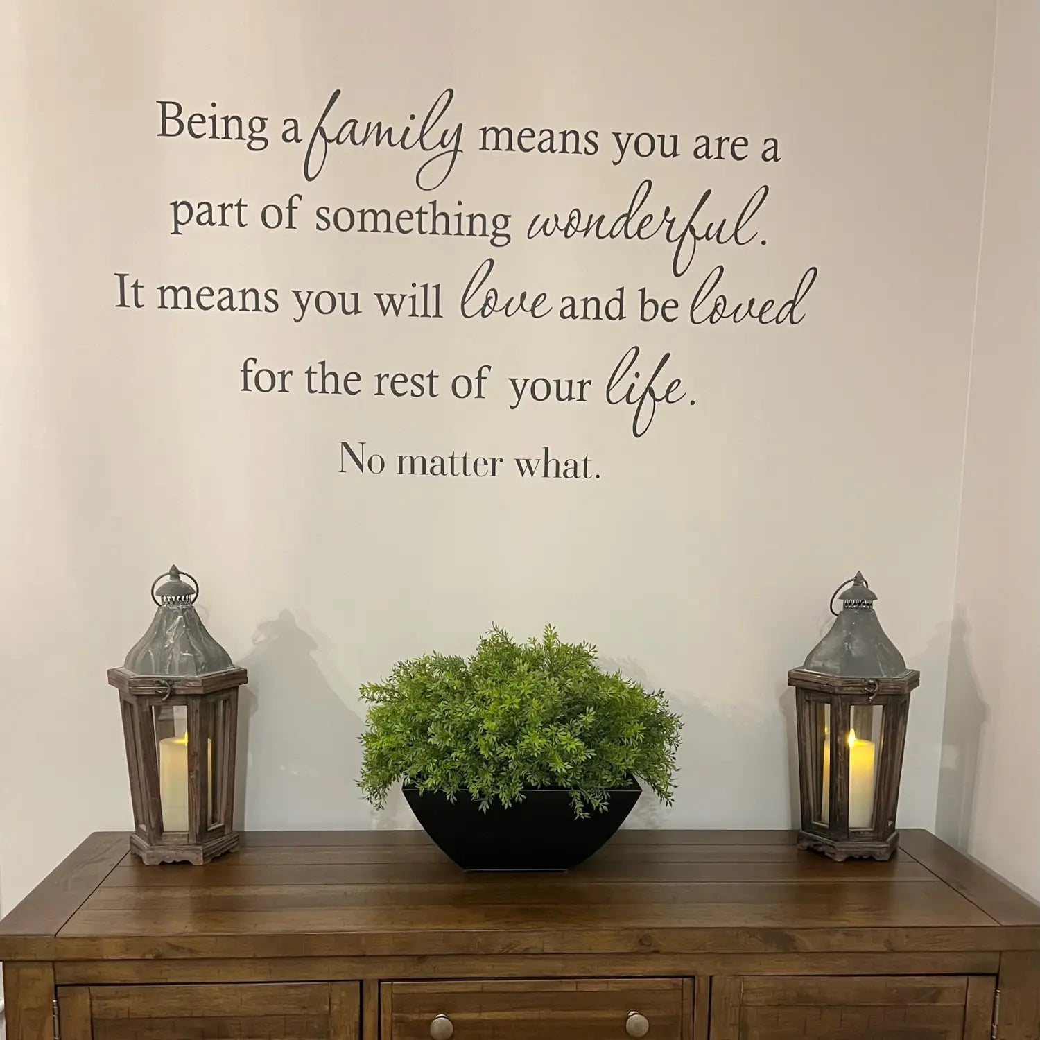 A beautiful vinyl wall decal by The Simple Stencil decorating the walls of a new home and submitted as a winner in our "Wall of Fame" monthly contest. Personalized decor that looks lovely on the walls of Chris's new home!