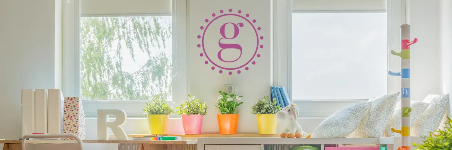 A large assortment of adorable vinyl wall monograms designed just for babies, kids and party decor. 