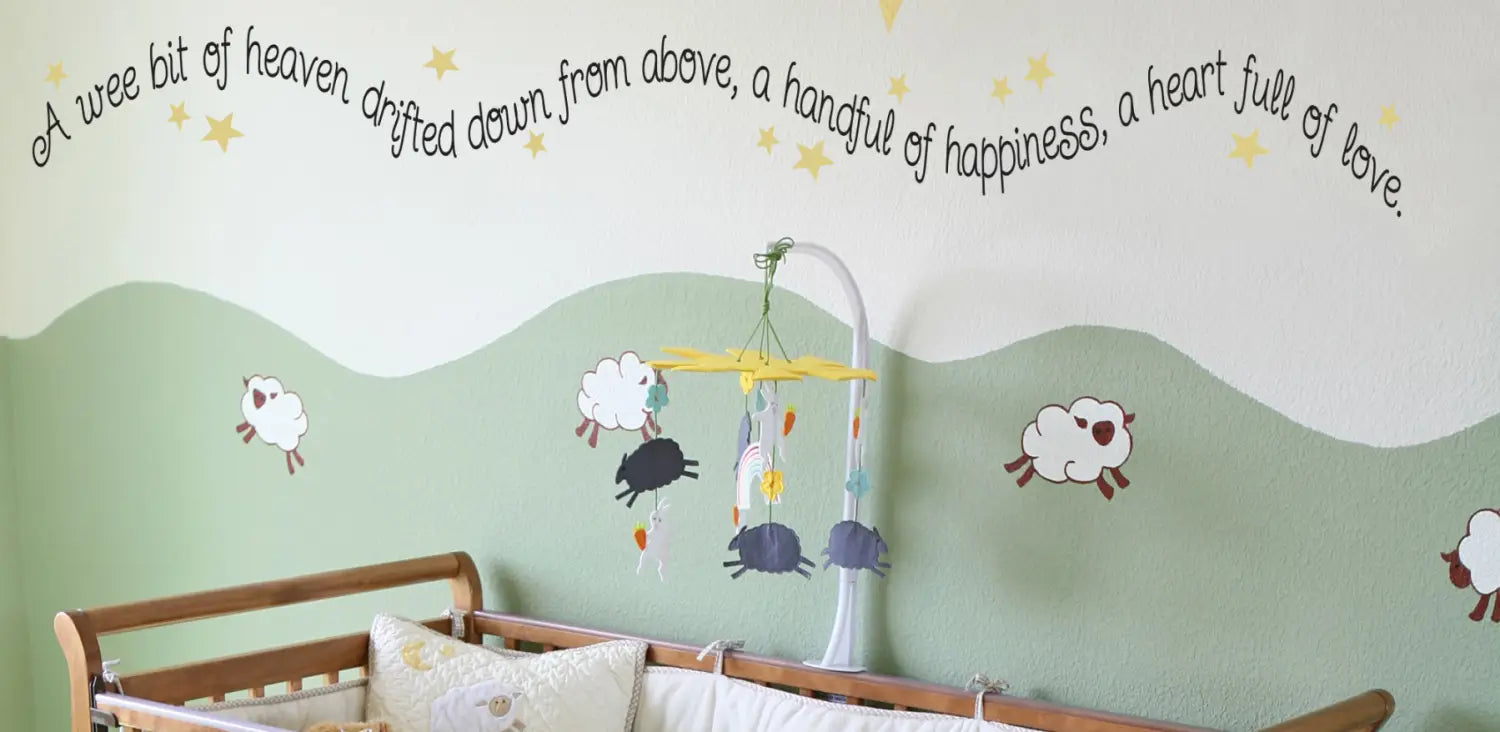 A large collection of beautiful vinyl wall decals perfect for a baby's first nursery. Easy to apply, premium wall art that looks painted on yet removable for changing as your baby grows!