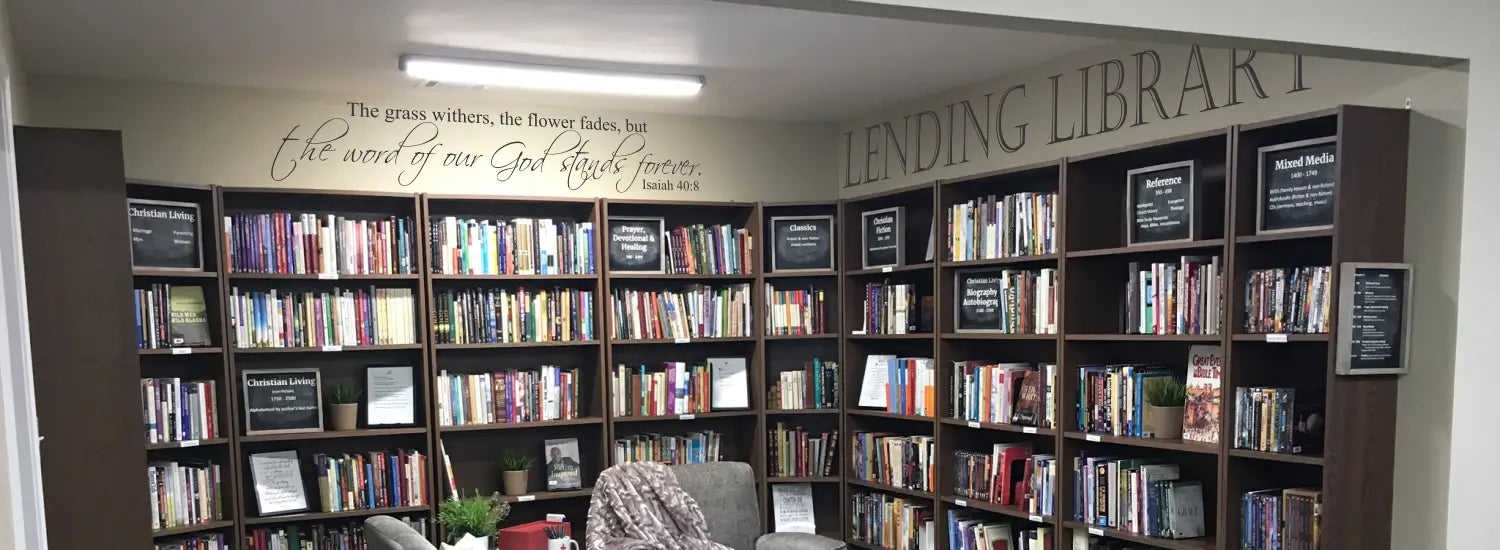 Easy to install vinyl wall decals and scripture bible verse wall stencil art is the perfect, easy and affordable way to decorate the walls and windows of your church library.