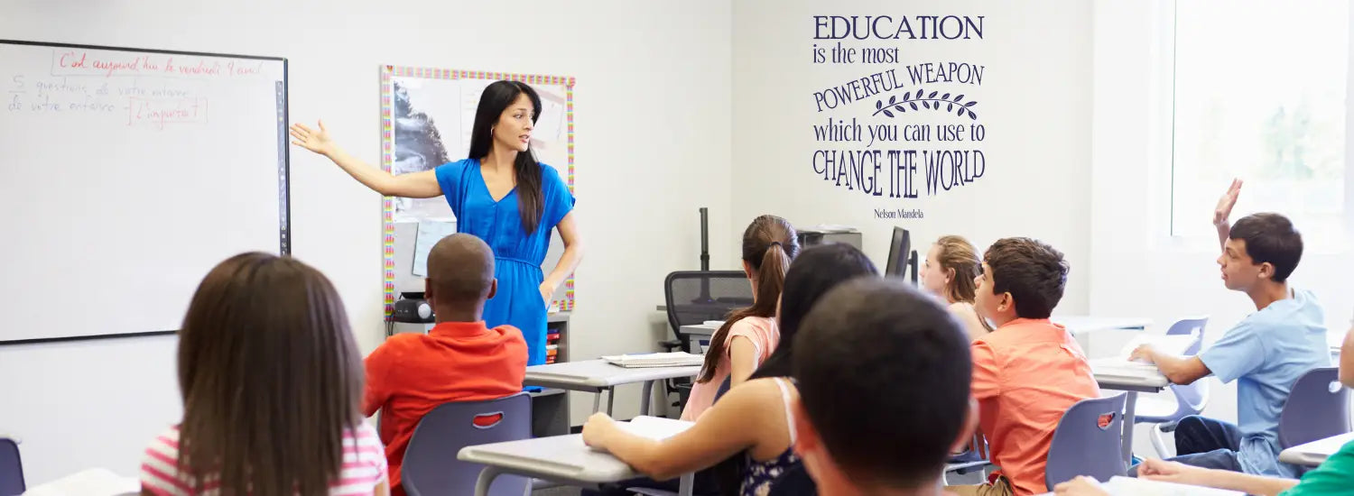 High School Classroom decorating using easy to install vinyl wall and window decals by TheSimpleStencil.com Inspirational & Motivational Quotes and Designs To Choose From.