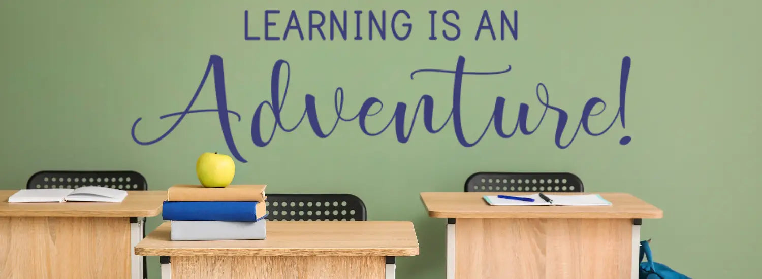 Inspiring wall decals, murals and signage for school classroom decorating. Easy to install decals that are customizable in your school colors or made to order to include logo and mascot. Removable so they can be changed as often as you like or need.