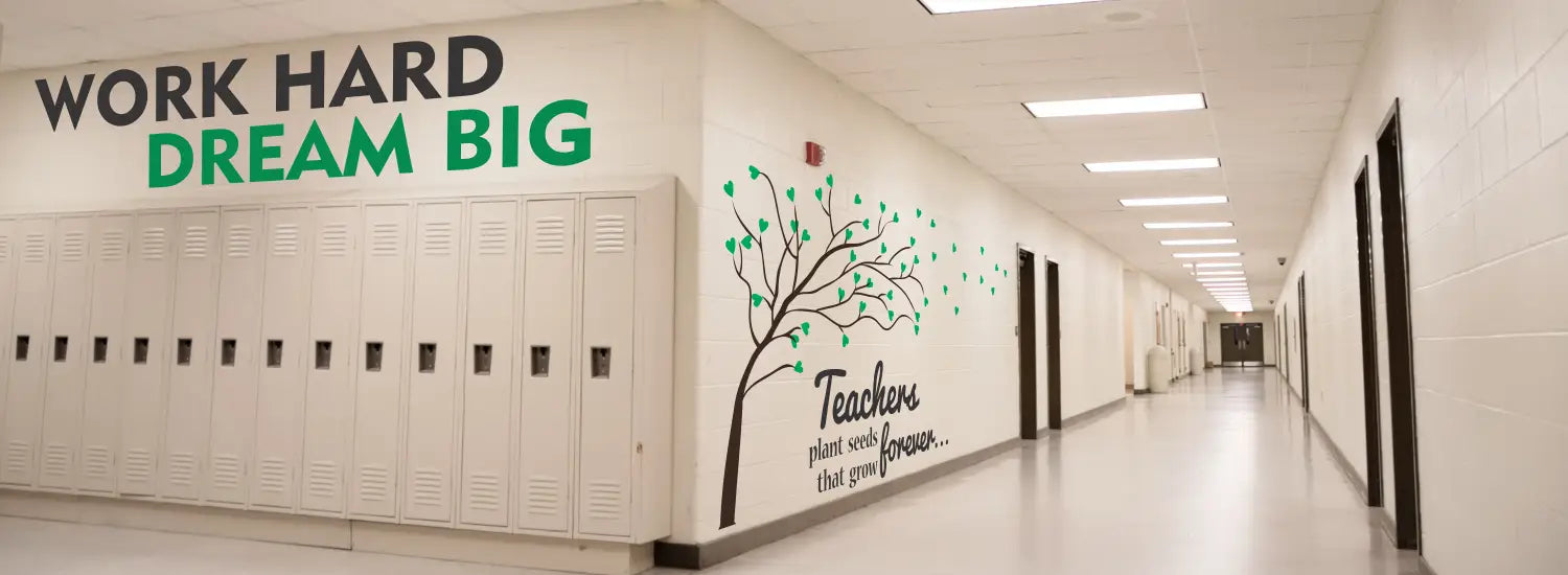 A large collection of premium wall decals and murals for school hallways. Direct and inspire students between classes while decorating your school with color and inspirational style.