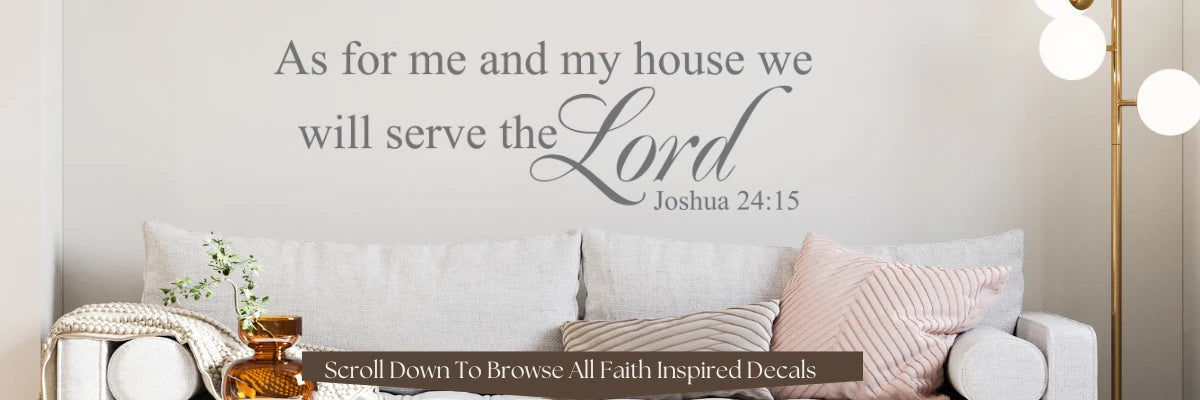 Faithful wall art for Christian home decor and church decoration. Biblical wall decals with inspirational quotes and religious imagery. Spiritual home decor ideas featuring customizable wall art and faith-based designs.