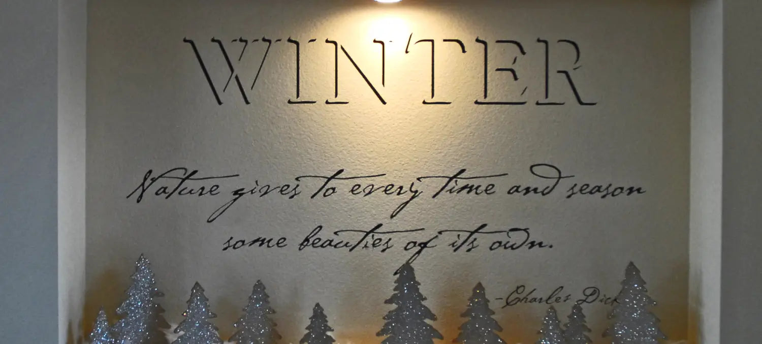 A collection of wall decals and self-adhesive window graphics inspired by the winter months.