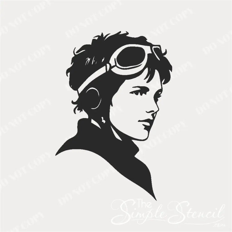 Close up of the Amelia Earhart face silhouette wall decal by The Simple Stencil