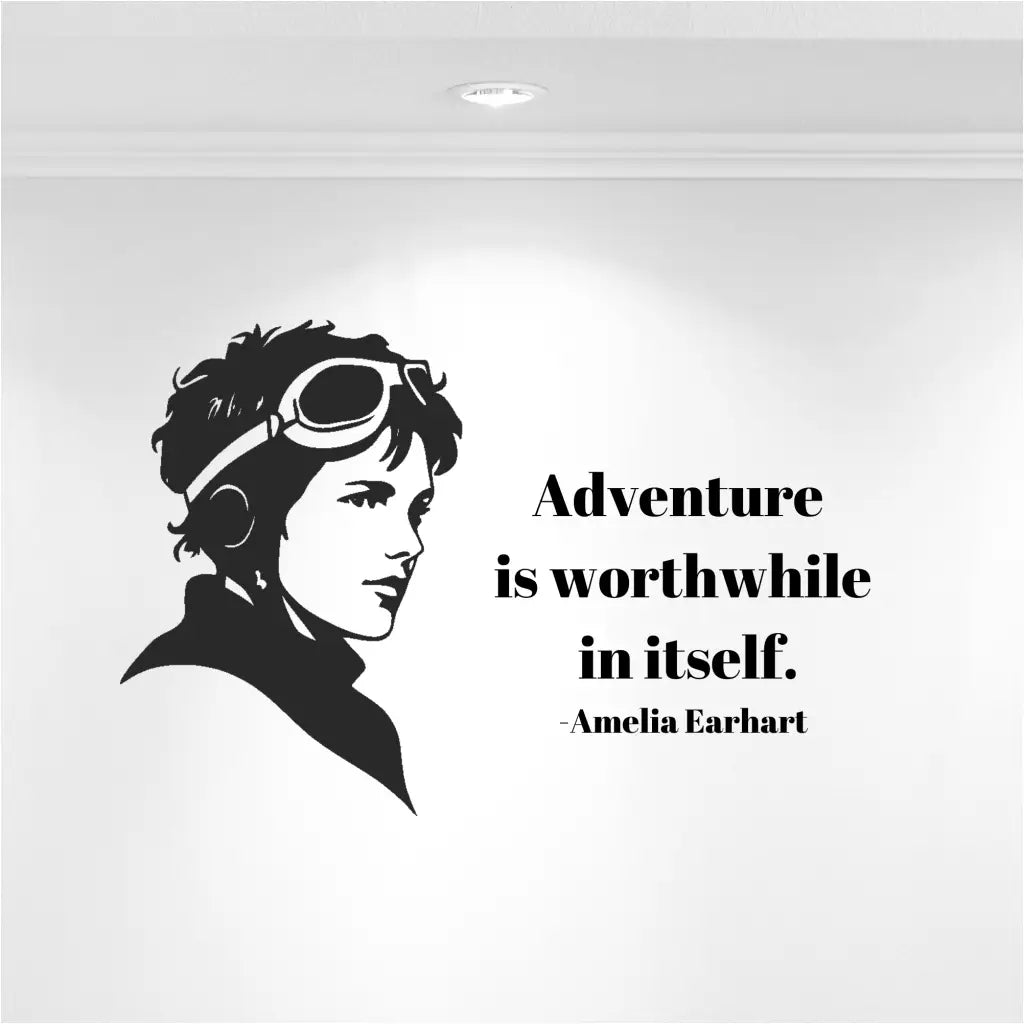 Adventure Inspiration - A close-up of the Amelia Earhart silhouette wall decal, highlighting the intricate details of her features and inspiring viewers to embrace their own adventurous spirit.