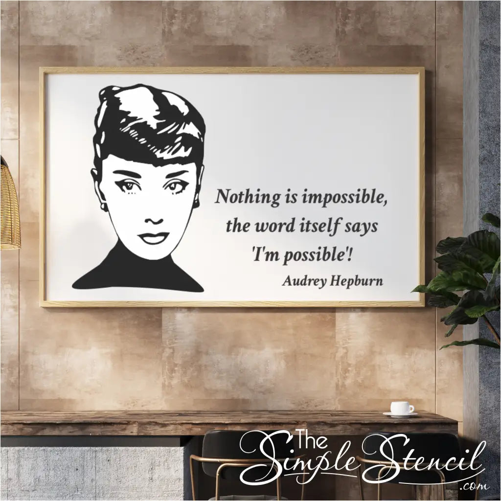 Framed Audrey Hepburn poster print in a living room: A framed Audrey Hepburn poster print hanging in a living room, adding a touch of classic Hollywood glamour and inspiration.