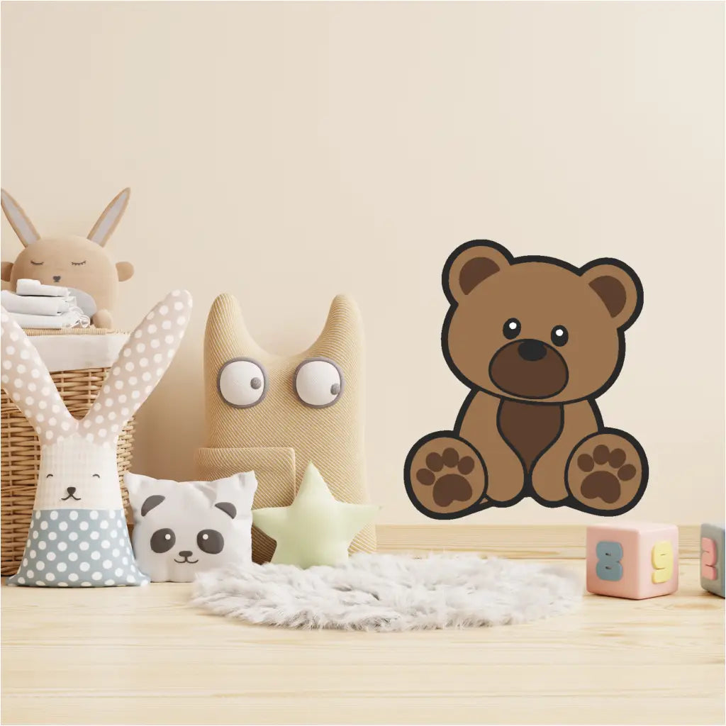 Die-cut brown cub bear wall decal with a friendly expression, perfect for a nursery or preschool.