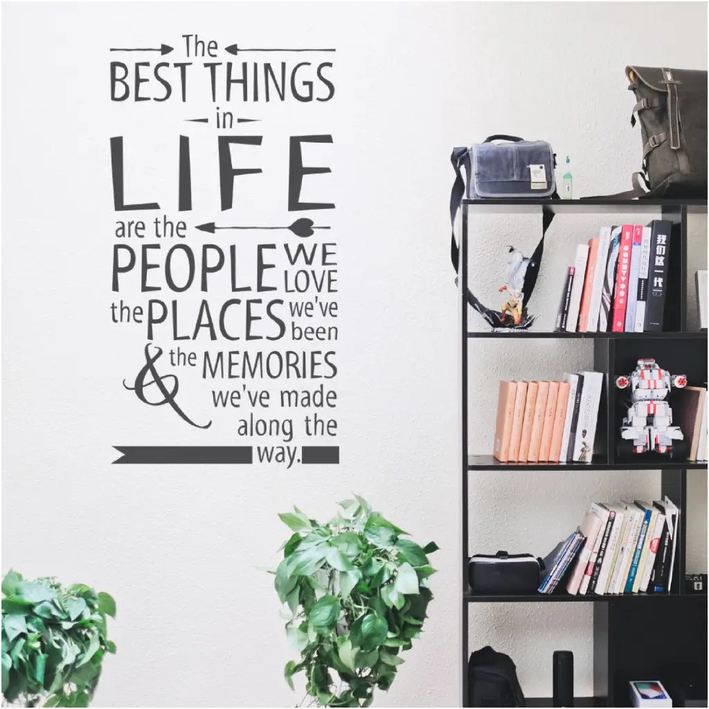 The best things in life are the people we love the places we've been and the memories we've made along the way. A cute wall decal for your family room to add a sense of belonging to your home decor.