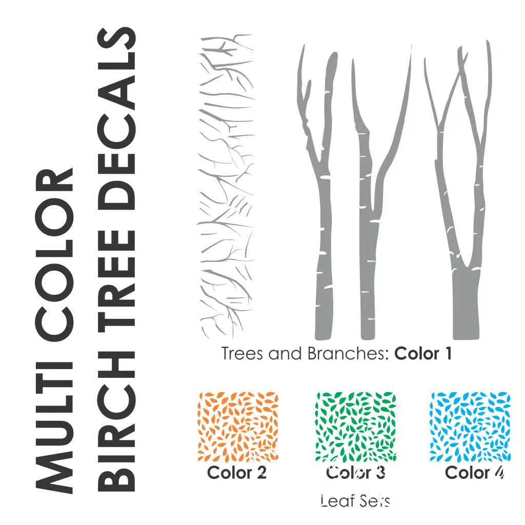 Birch Trees with Multi Color Leaves | Large Tree Wall Decal