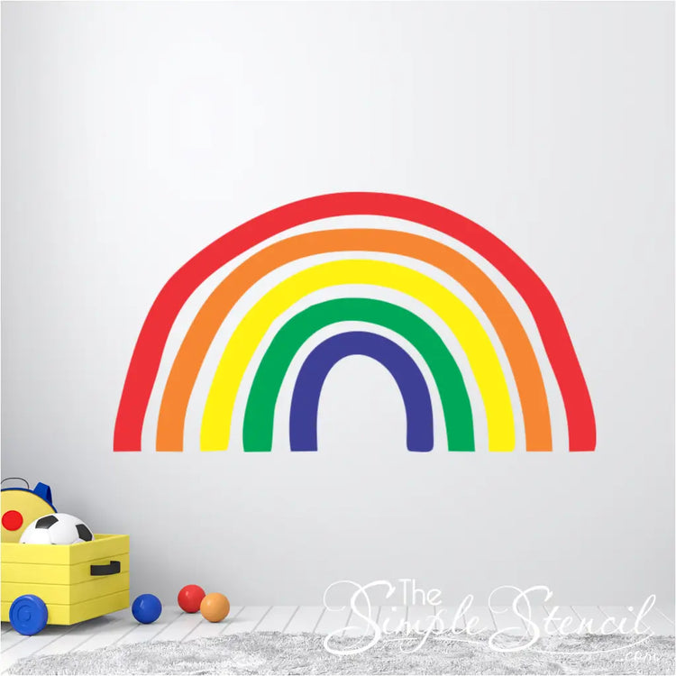 Bright primary colored rainbow wall or window decal allows you to create a colorful wall scape mural anywhere it's placed. A popular choice for decorating a child's rainbow themed room or for any LBGTQ themed room or event.