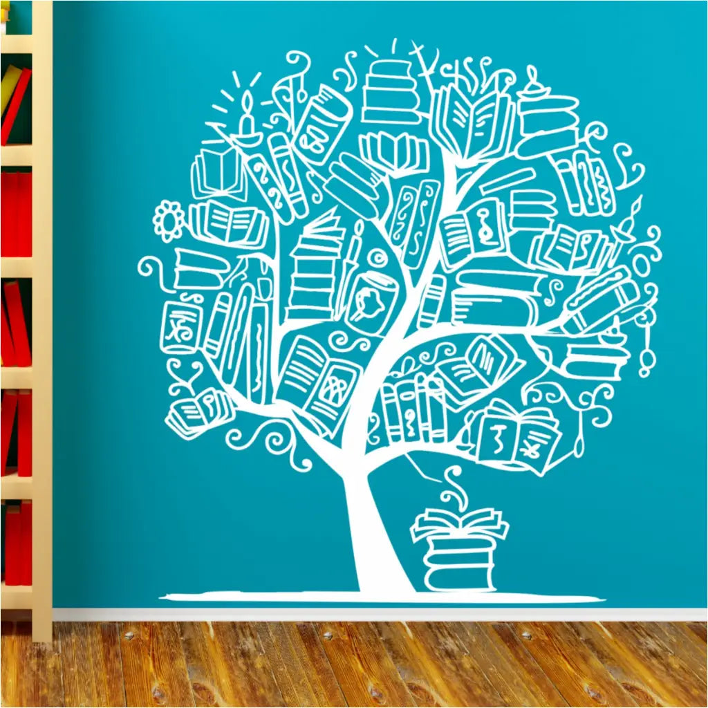 A wall tree decal that has books growing on tree instead of leaves. It's a fun decoration for a classroom reading nook, a school library display or anywhere reading is encouraged and enjoyed!