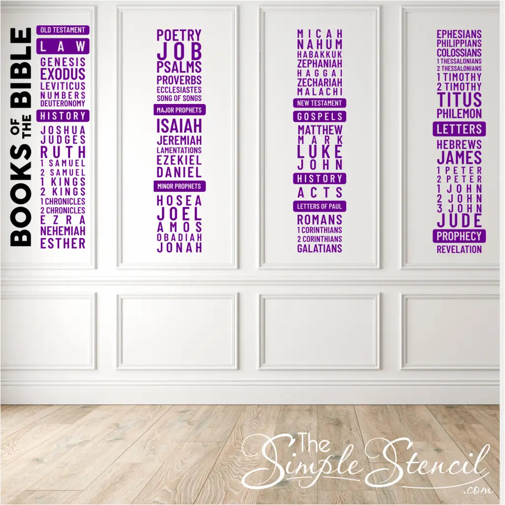 Premium quality vinyl Books of the Bible decal, showcasing available size options.