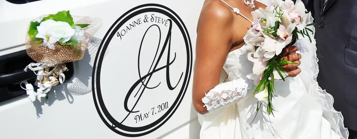 Beautiful & Removable vinyl wall or window monogram decals designed just for weddings. The Simple Stencil can customize your monogram to display your wedding date and couples names in a variety of beautiful wedding monogram styles.