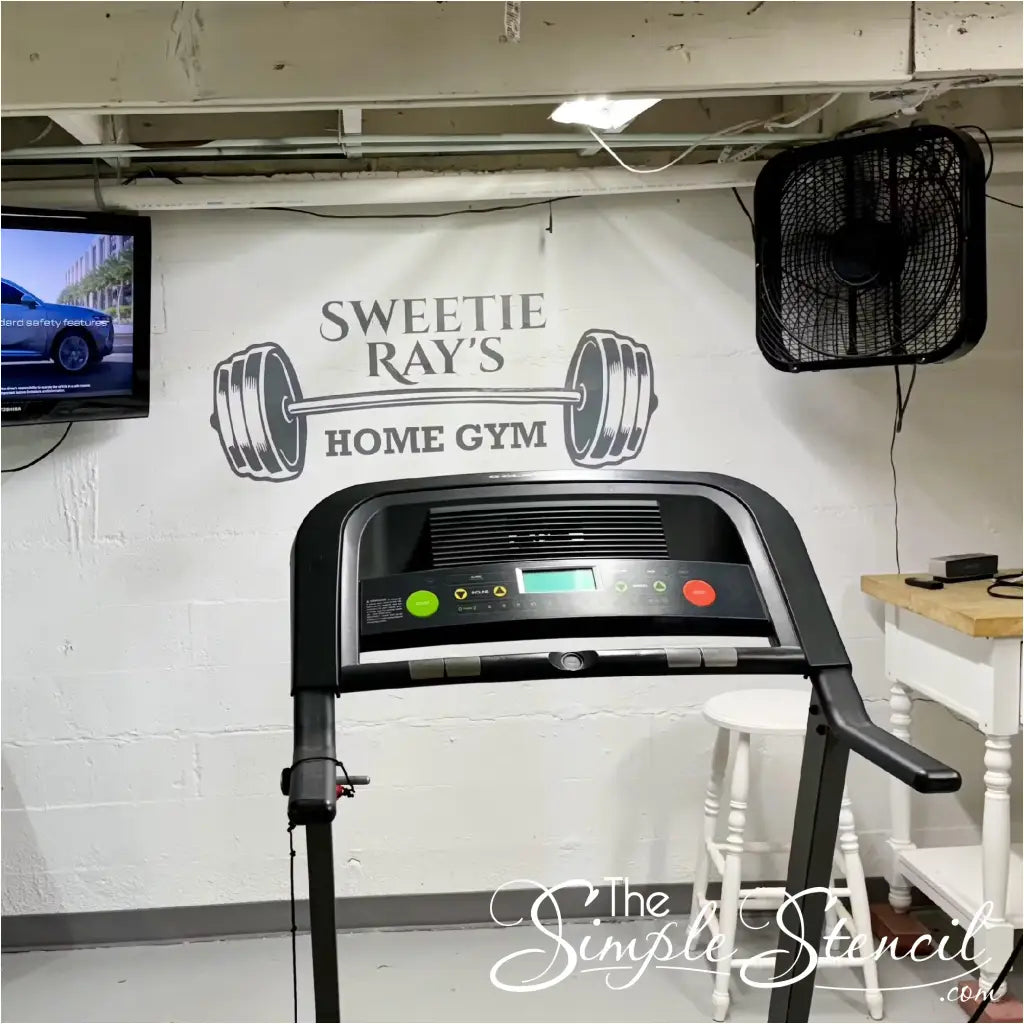 Customer Supplied Photo of Custom Home Gym Wall Decal on Gym Workout Room Garage Block Wall by The Simple Stencil