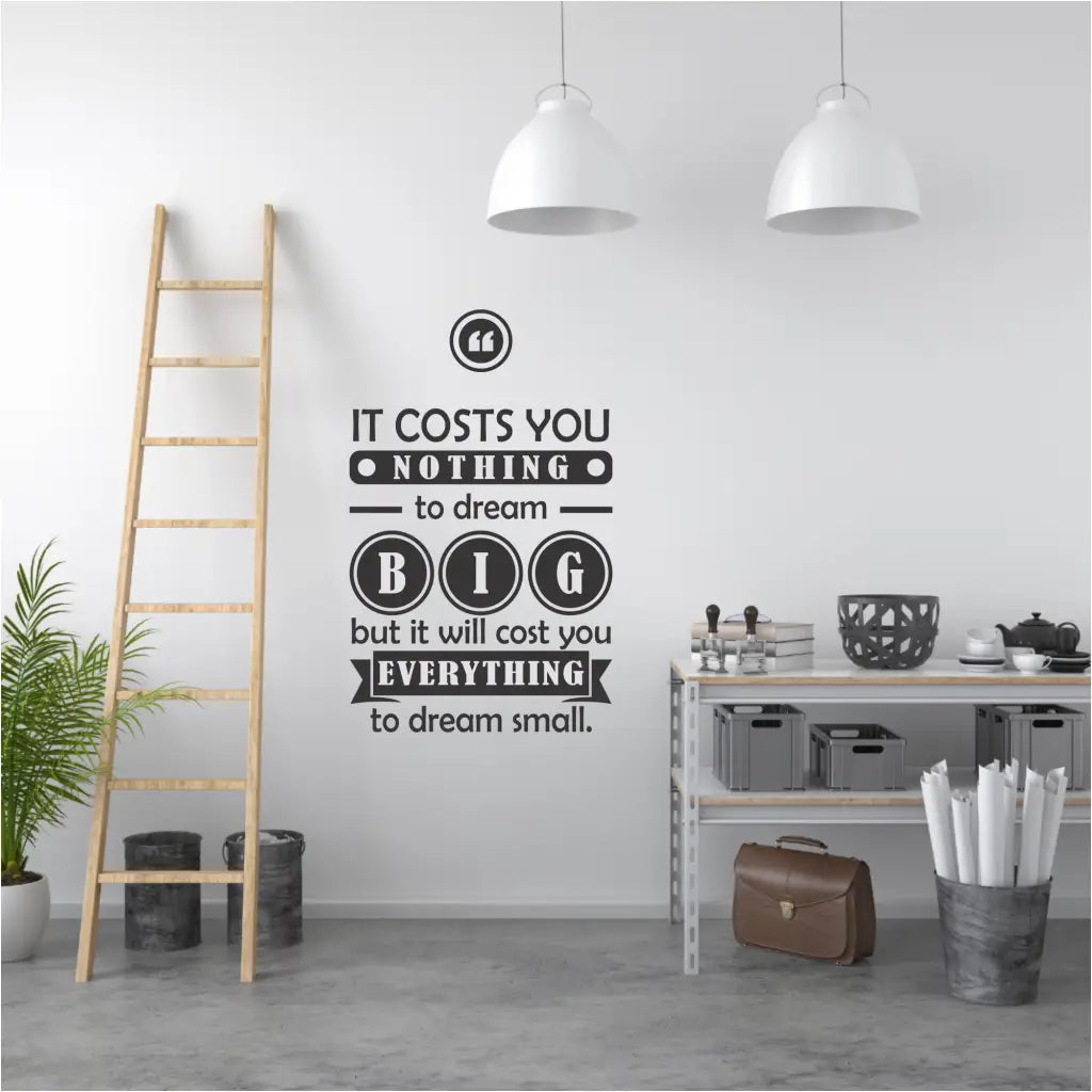 A motivational wall decal near a home office desk to motivate and inspire hard work.