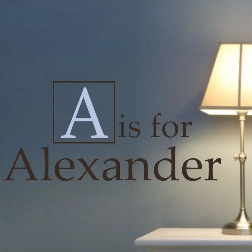 A is for Alexander custom wall decal on child's room wall. The Simple Stencil can make any name and initial combination for your child's bedroom or playroom decorating.