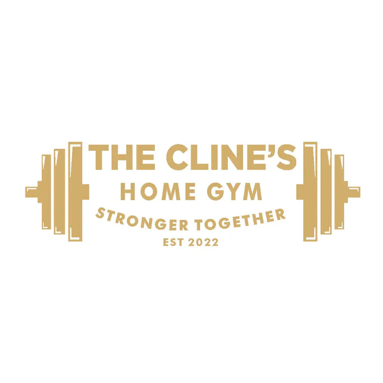 Close-up photo of the barbell graphic, highlighting the detailed design and fitness theme that can be customized with your own name and established year at TheSimpleStencil.com