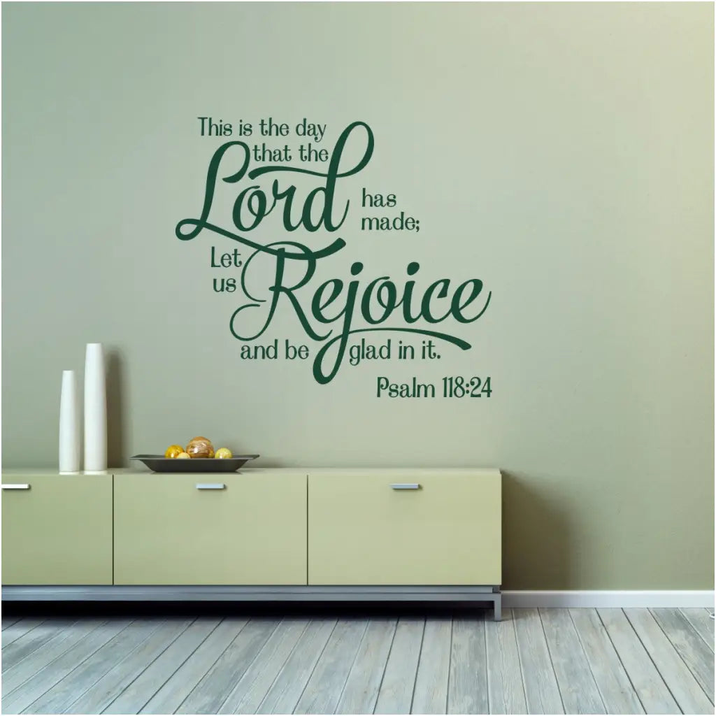 This is the day the Lord has made; Let us rejoice and be glad in it. Psalm 118:24 Beautifully scripted vinyl wall decals that look painted on yet removable when ready for a change. Perfect for church walls. Simple Stencil Decals