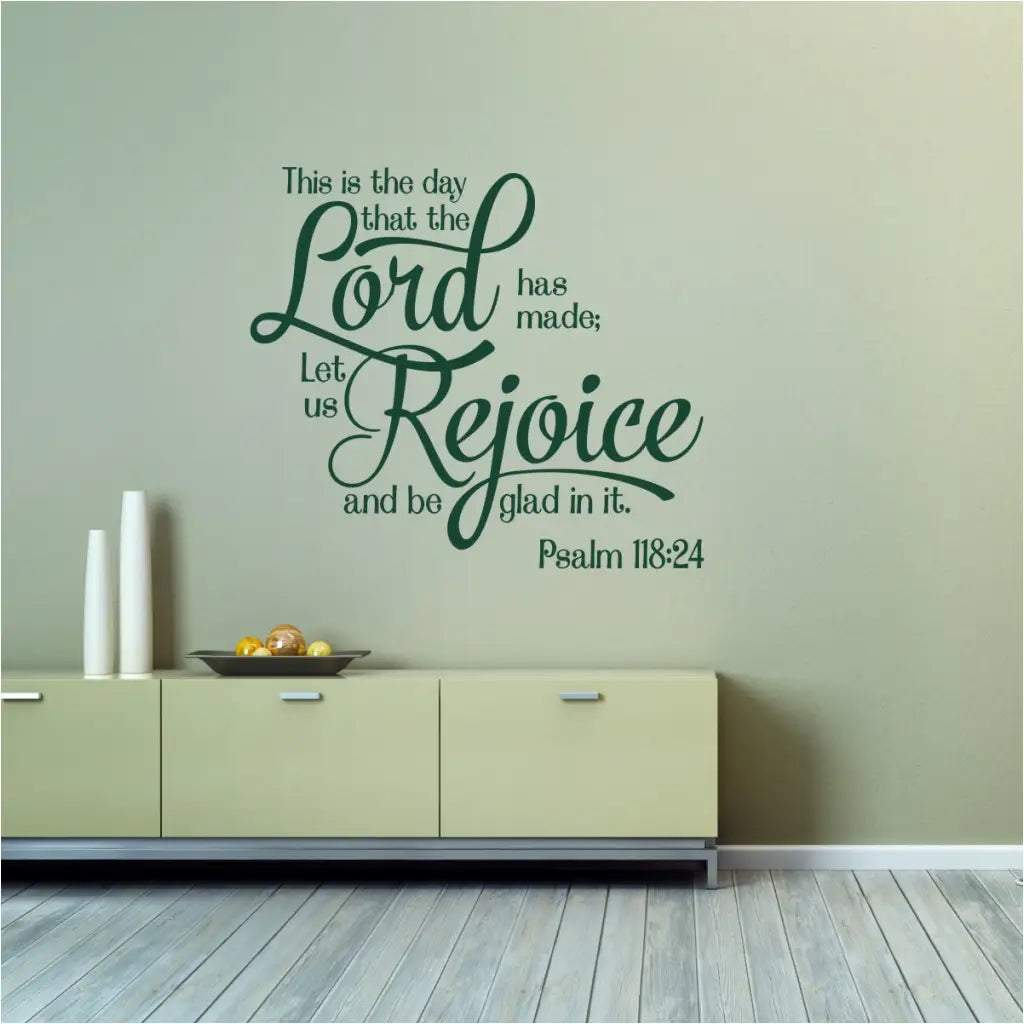 This is the day the Lord has made; Let us rejoice and be glad in it. Psalm 118:24 Beautifully scripted vinyl wall decals that look painted on yet removable when ready for a change. Perfect for church walls. Simple Stencil Decals