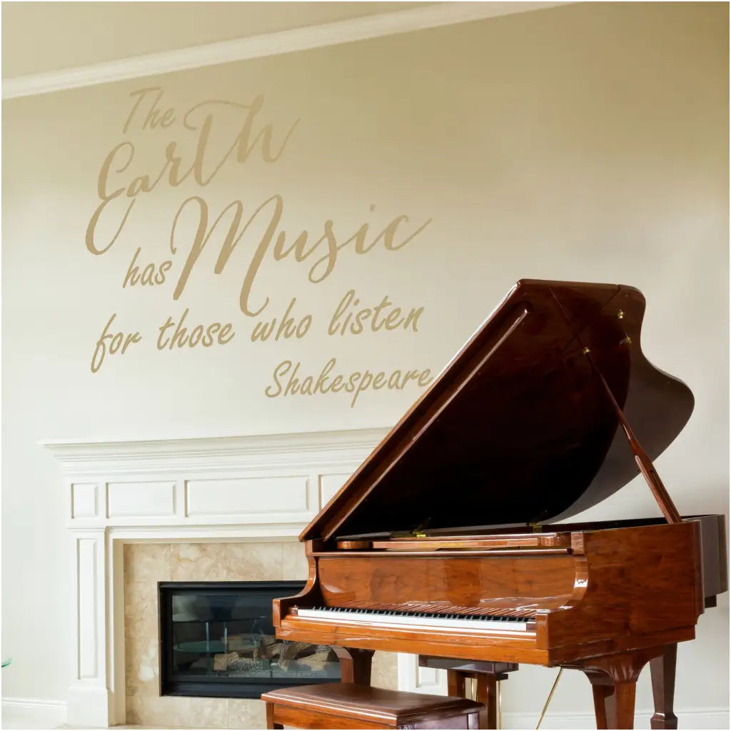 The earth has music for those who listen. Shakespeare large vinyl wall quote decal for music rooms or music lovers.