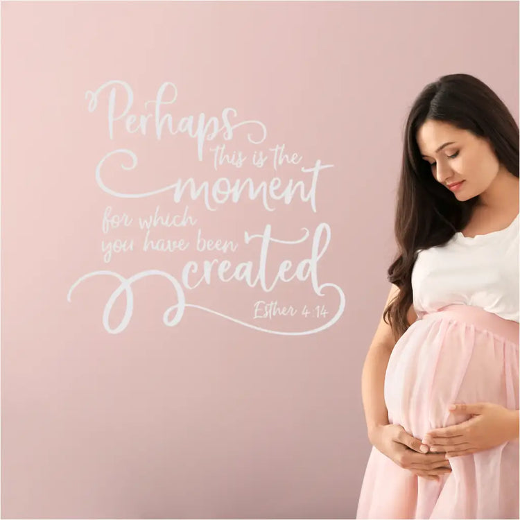 Lifestyle shot of the Bible verse peel and stick decal as a thoughtful gift in a nursery.