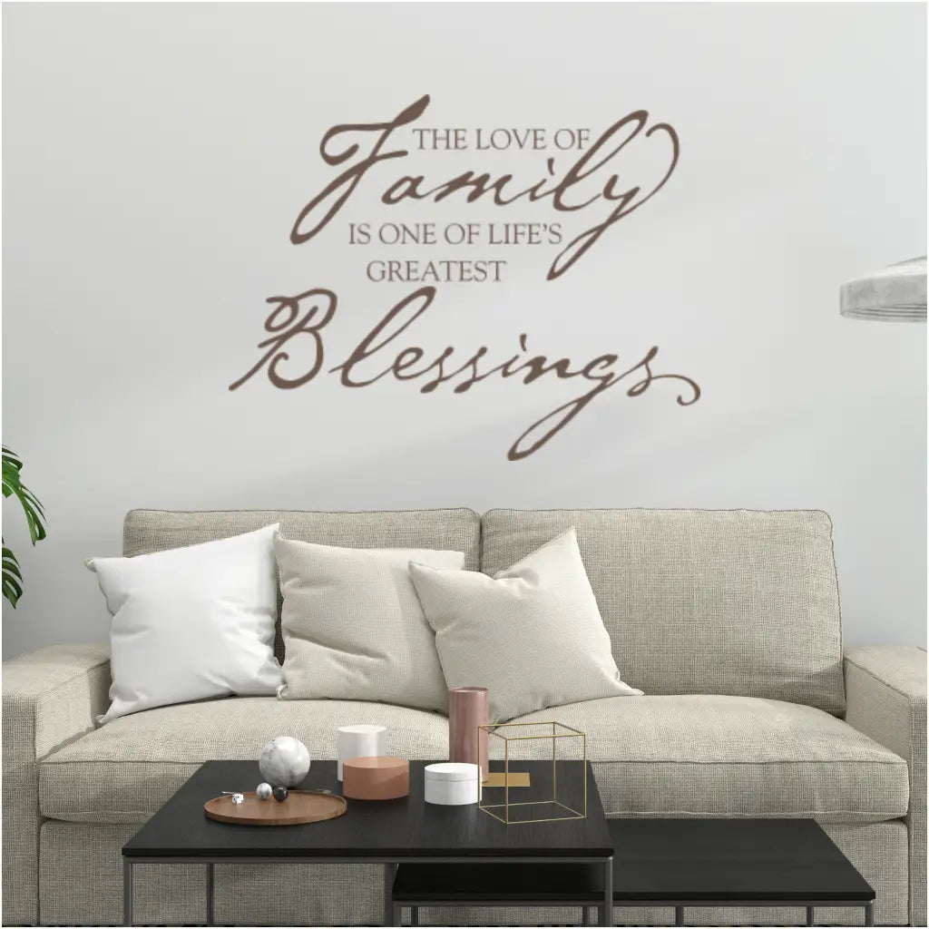 The love of family is one of life's greatest blessings. A beautifully scripted vinyl wall decal that looks great on a family room wall. The simple Stencil large wall art decals look painted on but are removable!         
