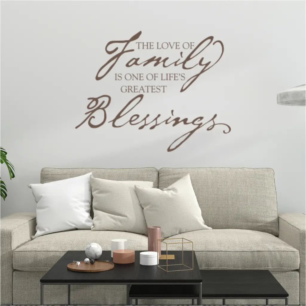 The love of family is one of life's greatest blessings. A beautifully scripted vinyl wall decal that looks great on a family room wall. The simple Stencil large wall art decals look painted on but are removable!