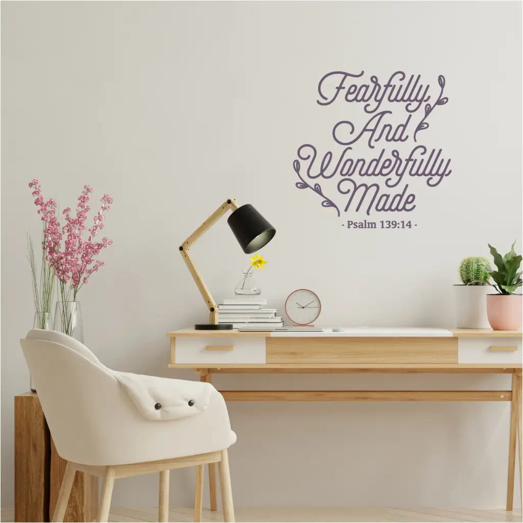 Inspirational Psalm 139:14 wall decal in a scripted font, adding a touch of faith to your home or church.