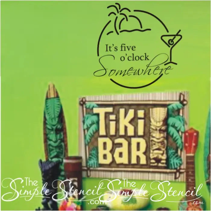 5 oclock somewhere vinyl wall decal on tikibar wall instantly creates a relaxing atmosphere.