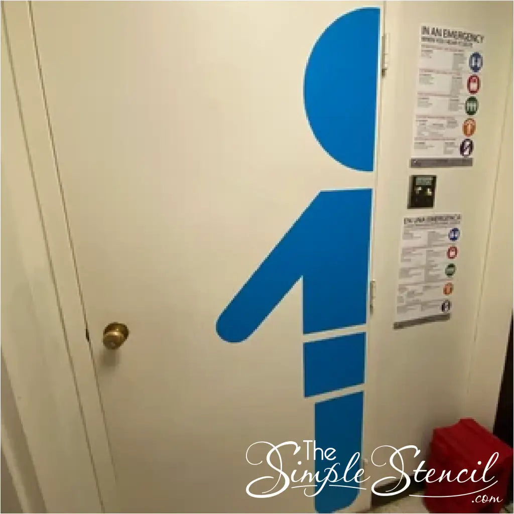 Customer supplied picture of Boy decal installed on classroom restroom door to help students find restrooms easily The Simple Stencil