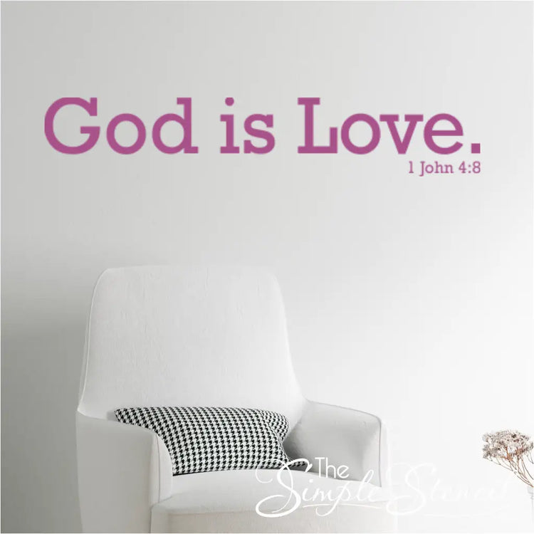A versatile "God is Love 1 John 4:8" wall decal applied to a bedroom wall, highlighting its aesthetic appeal.