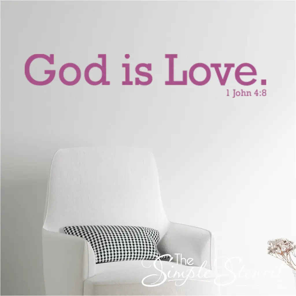 A versatile "God is Love 1 John 4:8" wall decal applied to a bedroom wall, highlighting its aesthetic appeal.