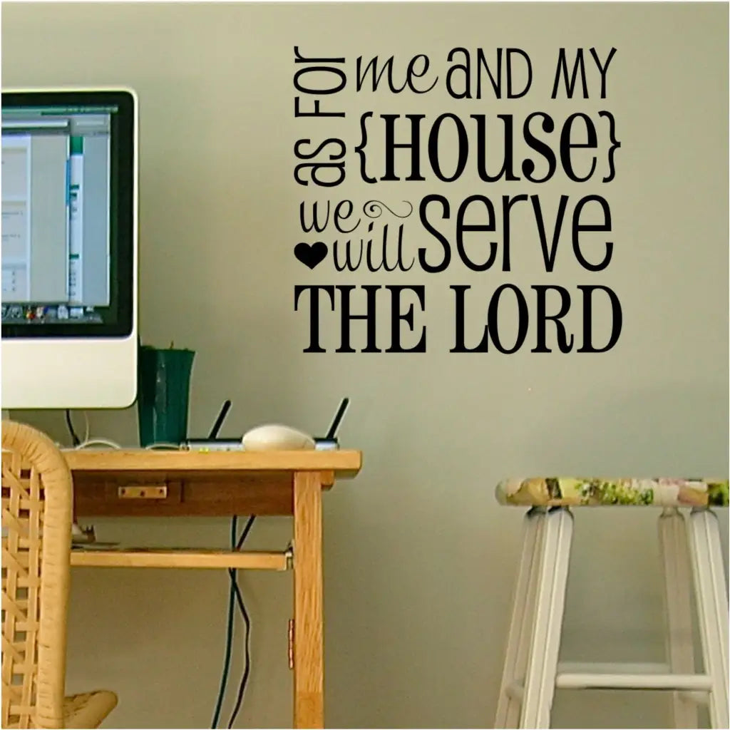 A square modern version of this popular bible verse wall decal that reads: As for me and my house we will serve the Lord. By The Simple Stencil Christian Wall Decals