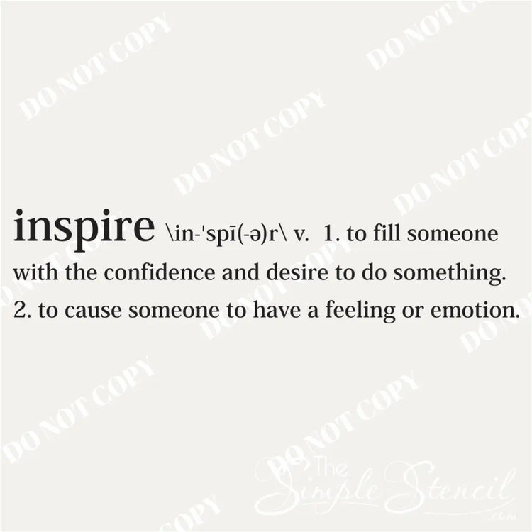 Inspire Definition Wall Art for Classrooms: Close-up of a removable "Inspire" definition wall decal in various colors (white background with black text) to showcase customization options for classroom décor.