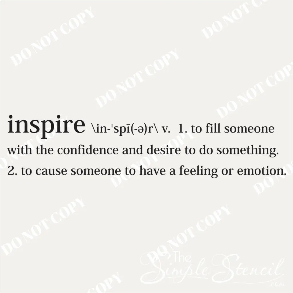 Inspire Definition Wall Art for Classrooms: Close-up of a removable "Inspire" definition wall decal in various colors (white background with black text) to showcase customization options for classroom décor.
