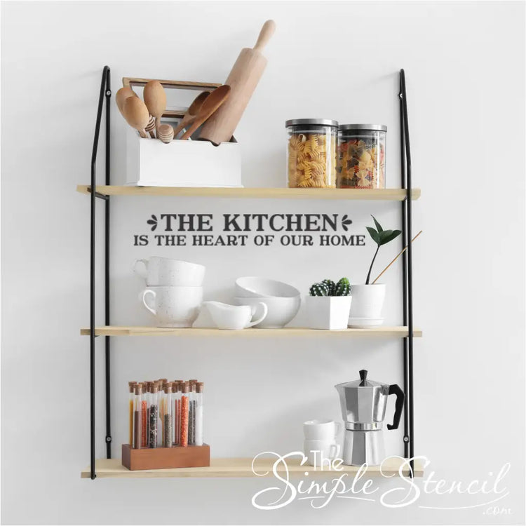 Heartfelt kitchen décor vinyl wall decal with the inspirational quote 'The Kitchen is the Heart of Our Home