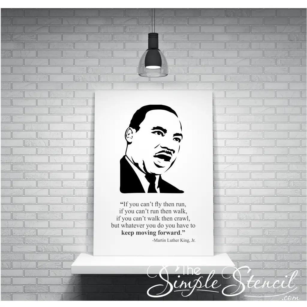 Martin Luther King, Jr. Large poster print of MLK's face silhouette along with his popular quote encouraging forward momentum. This is from a set of six prints of popular black leaders in American History. A popular display in schools during Black History Month or American History Classrooms.