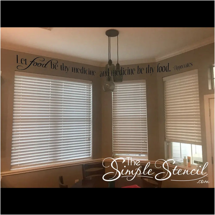 Customer installed a large version of Let Food Be Thy Medicine and Medicine Be Thy Food quote by Hippocrates cut apart on her breakfast nook wall. 
