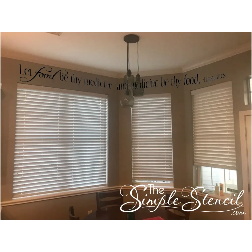 Customer installed a large version of Let Food Be Thy Medicine and Medicine Be Thy Food quote by Hippocrates cut apart on her breakfast nook wall. 