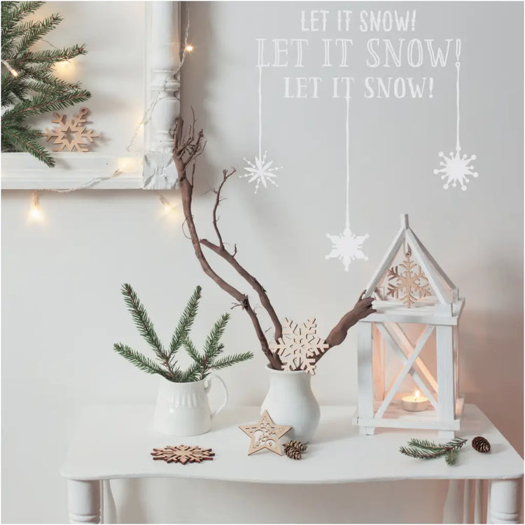Let It Snow Vinyl Wall & Window Decal With Falling Snowflakes