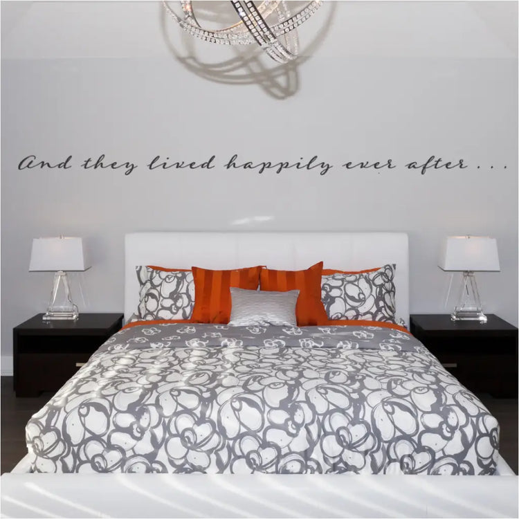 and they lived happily ever after - long one line romantic script version wall decal looks great to decorate a master bedroom, photo wall or even wedding day!