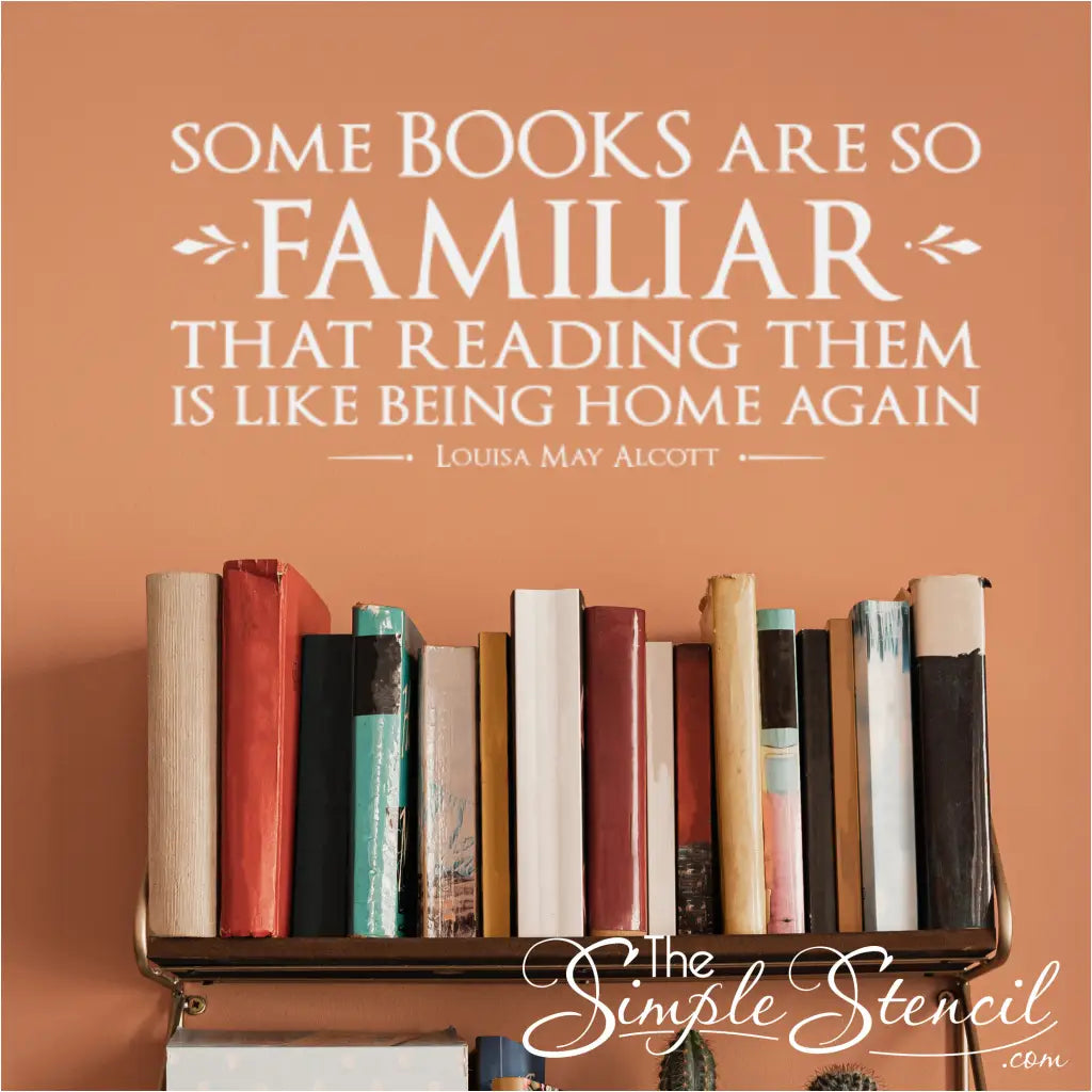 Wall decal of Louisa May Alcott quote in a room with warm lighting, enhancing the cozy atmosphere.