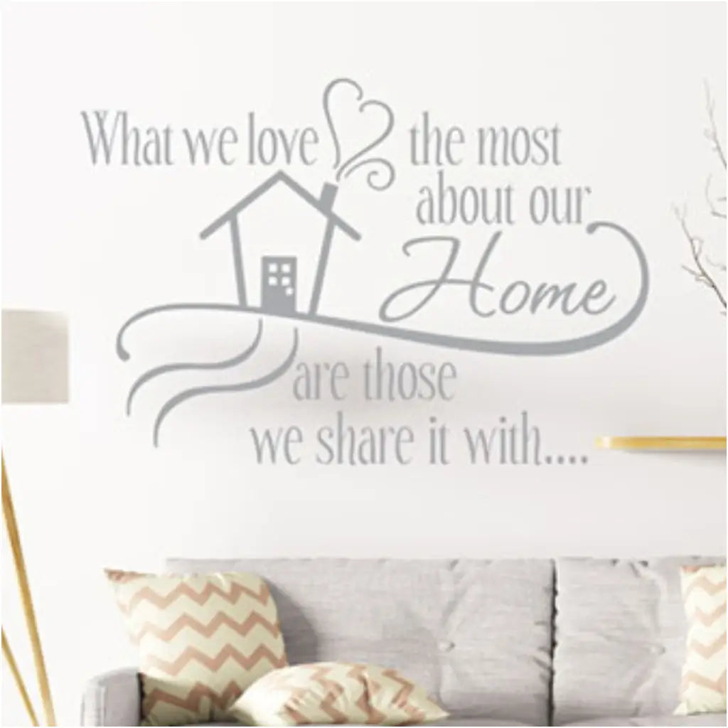 What we love the most about our Home are those we share it with | Wall Quote Decal Art by The Simple Stencil