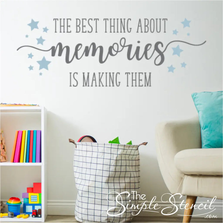 Playroom decorated with the 'Memories' starburst decal, adding a whimsical touch.