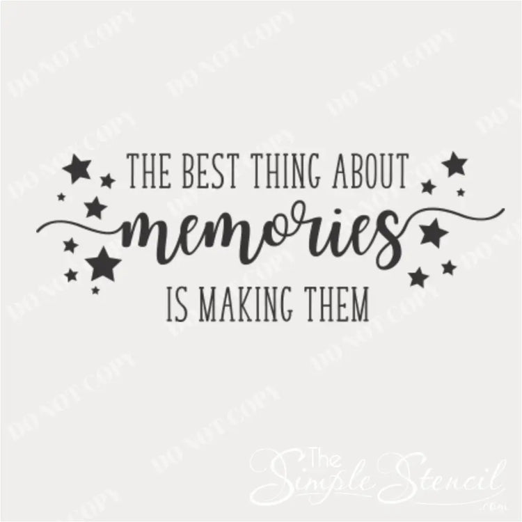 The Best Thing About Memories wall decal, installed as shown, with large 'Memories' text surrounded by stars.