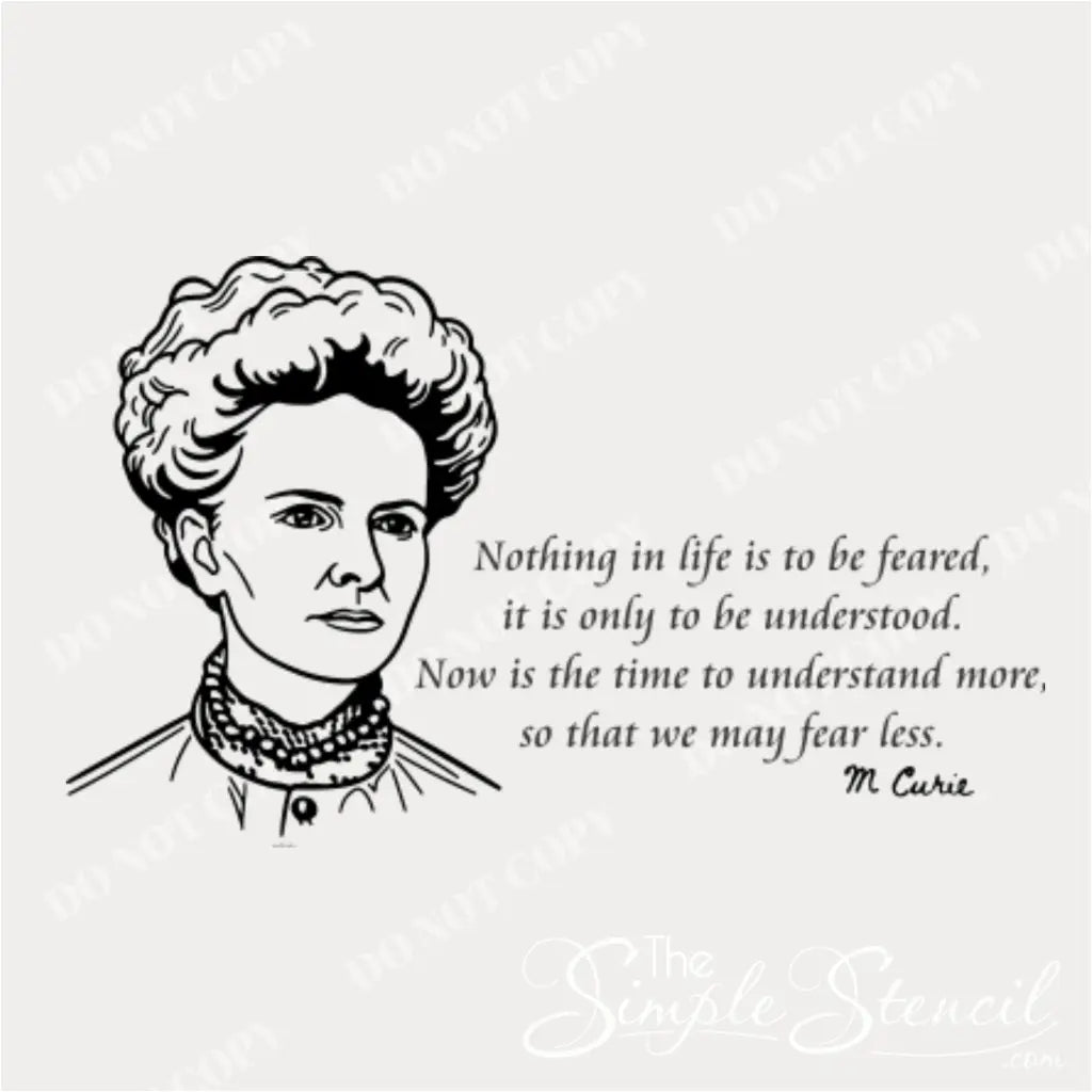Marie Curie wall decal close up for a  classroom or home office: The Marie Curie decal inspires creativity and a passion for learning.