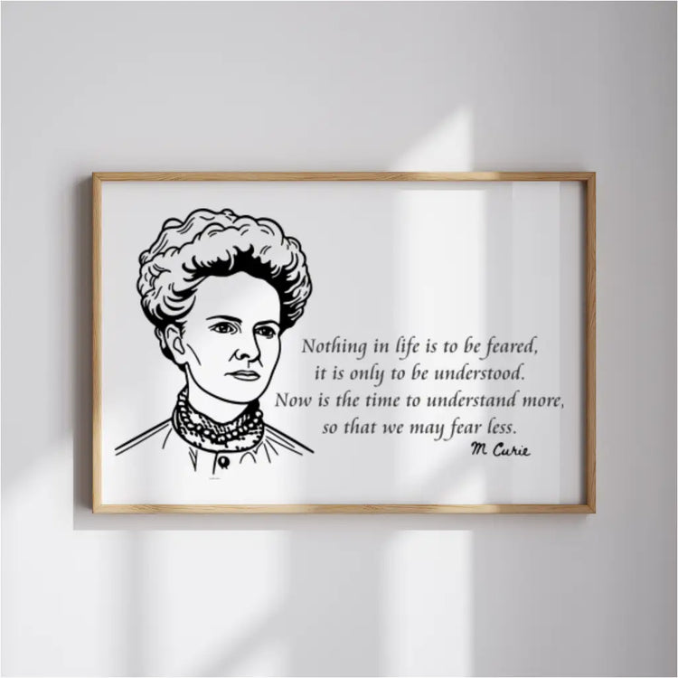 Marie Curie decal in a science classroom: The Marie Curie wall decal displayed in a science classroom, encouraging students to embrace curiosity and explore the wonders of science.